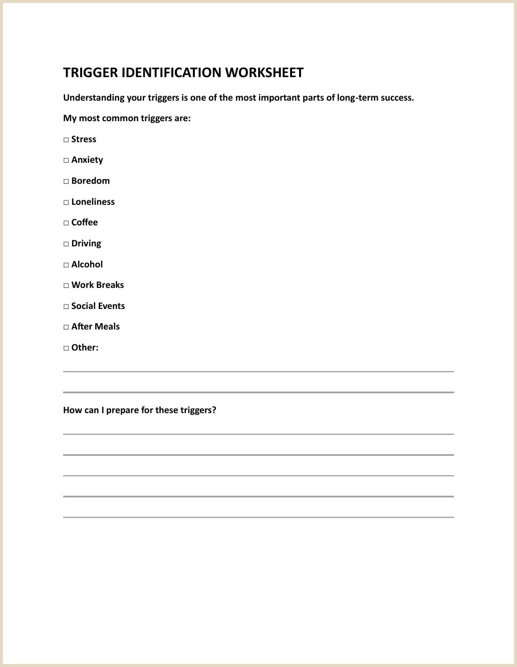Trigger Identification Worksheet page