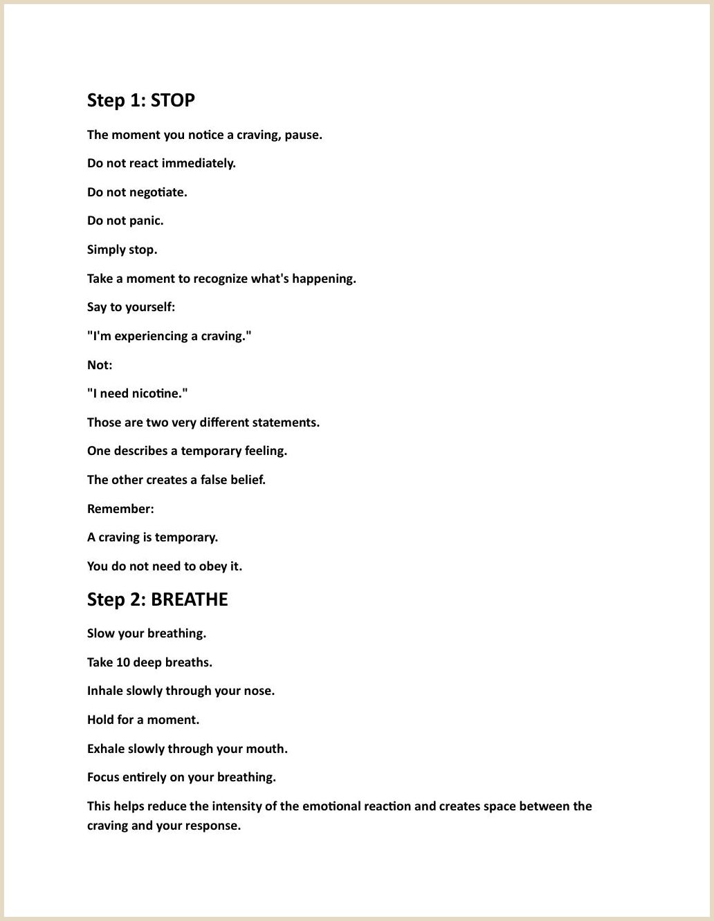 Emergency Craving Protocol page