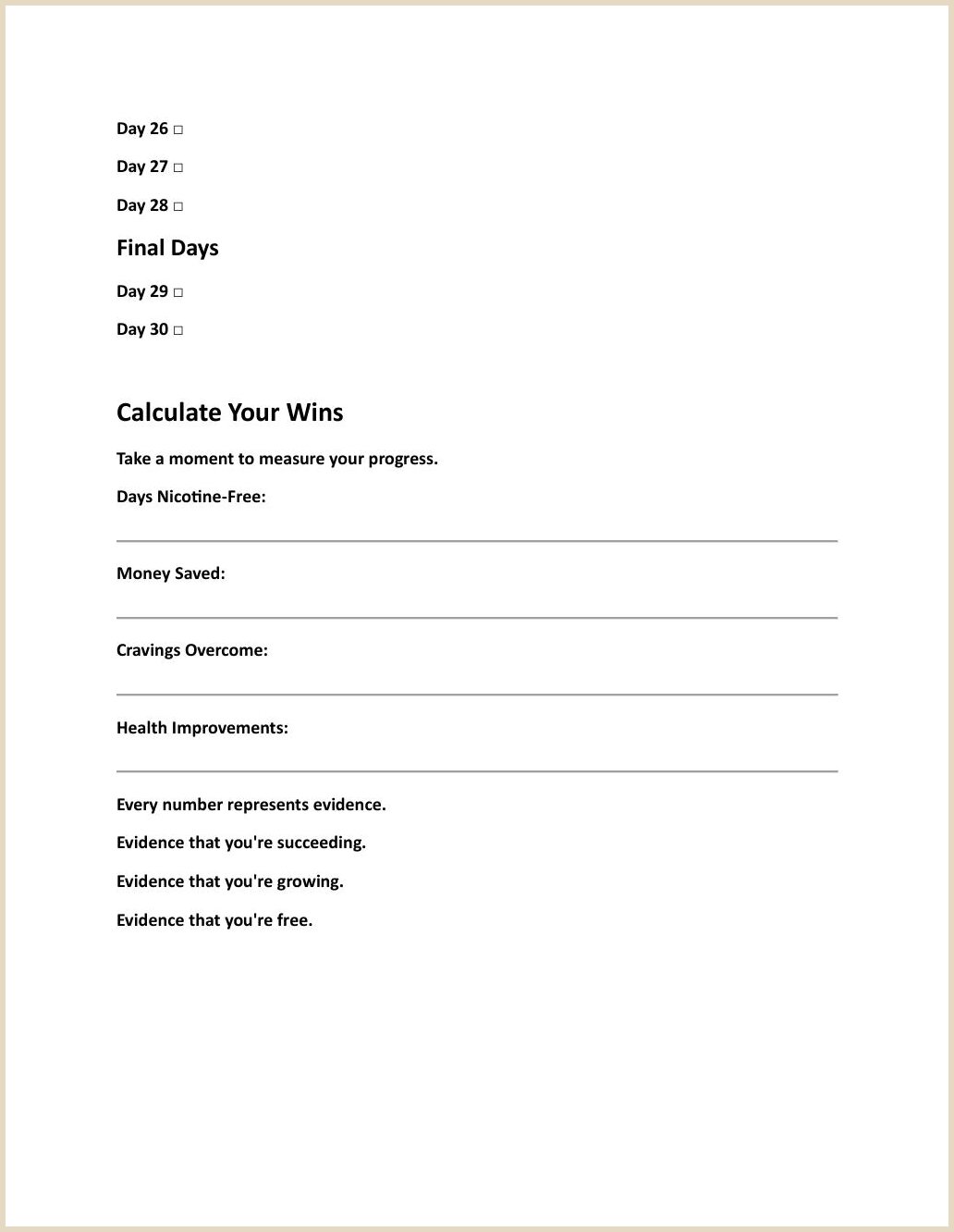 30-Day daily checkbox tracker page